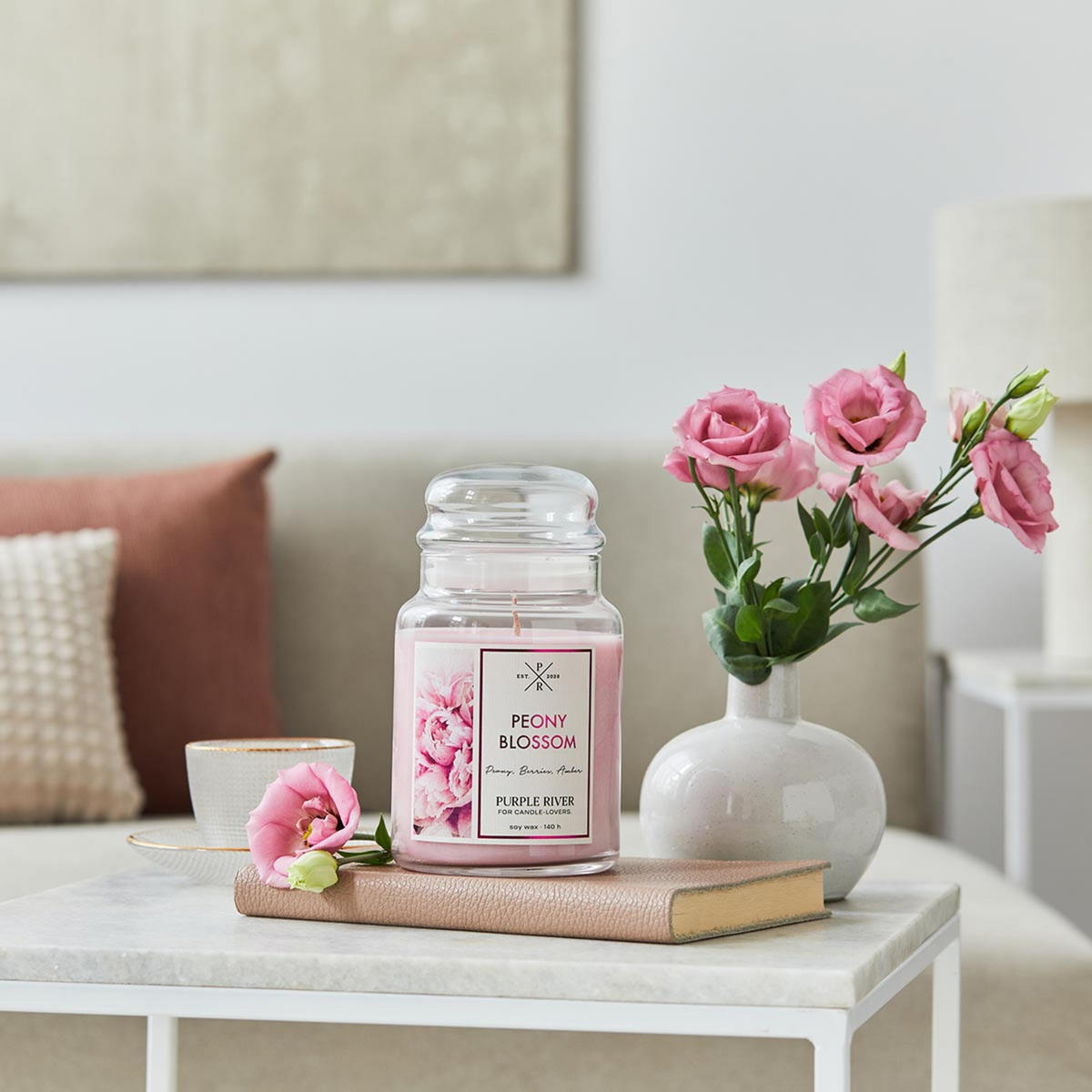 DUFTKERZE Purple River - Pink, Naturmaterialien/Glas (18cm)