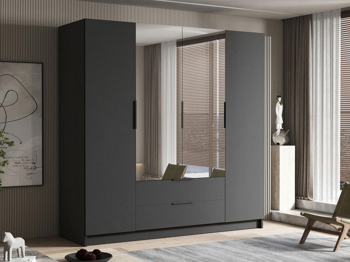 KLEIDERSCHRANK Sofia II - Schwarz, Holzwerkstoff/Kunststoff (200/216/60cm) - MIRJAN24