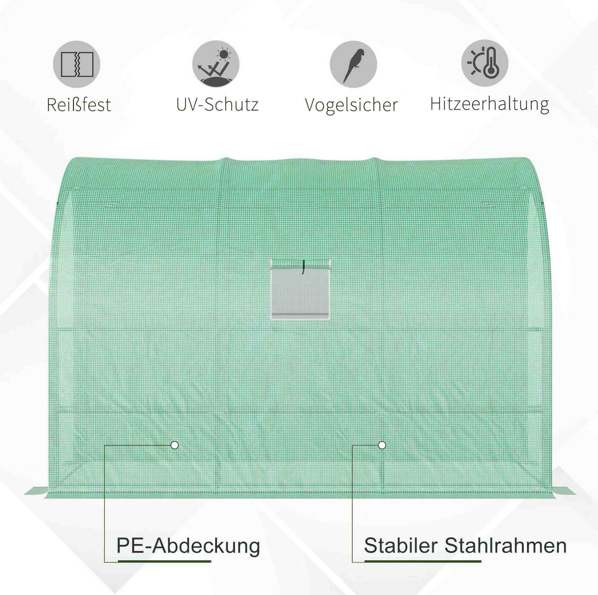 GEWÄCHSHAUS 300/213/150 cm Grün aus Kunststoff mit 6 Drahtregalen - Grün, Kunststoff (150/213/300cm) - OKMYHOME