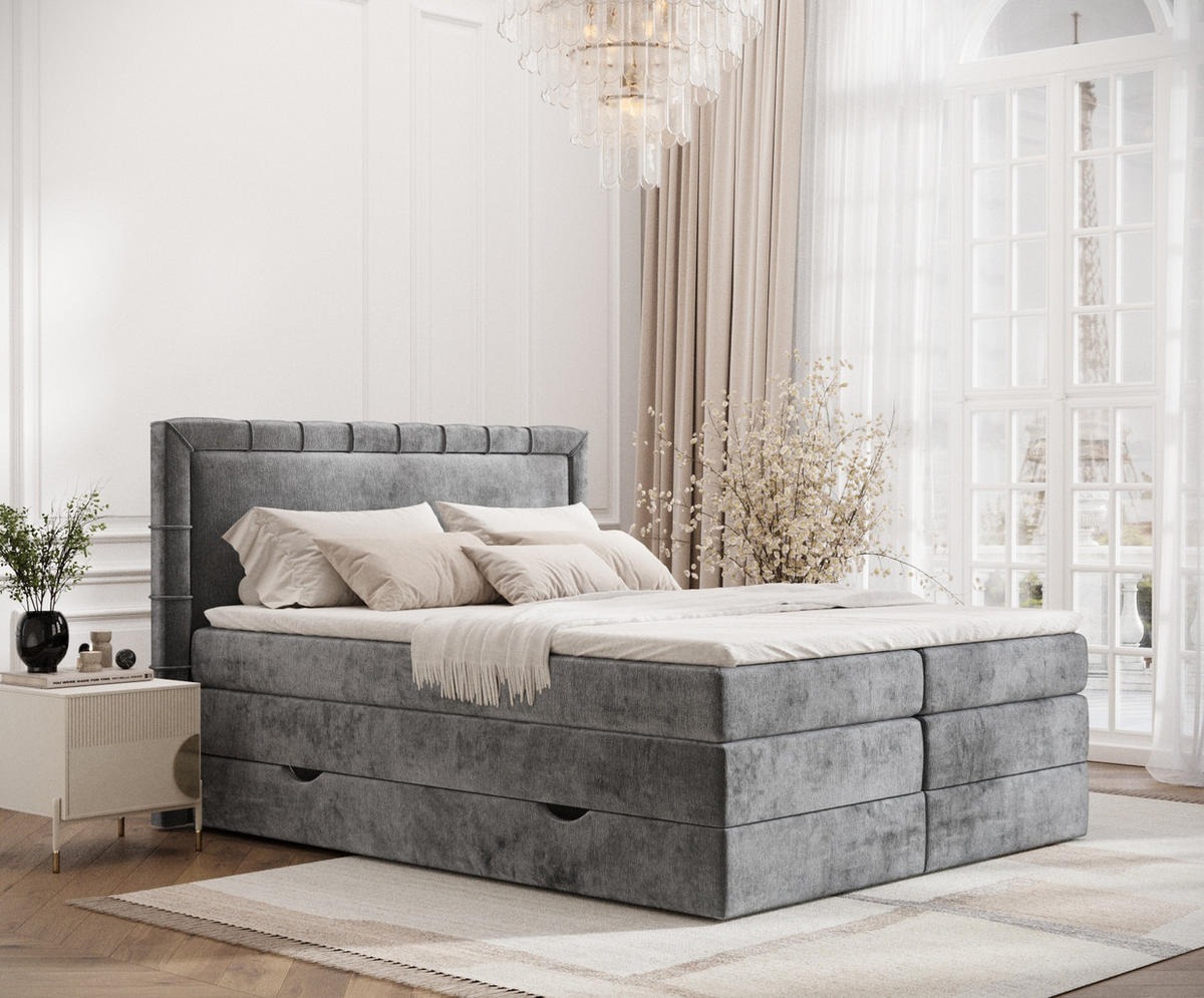 BOXSPRINGBETT Rosabel Grau 140/200 cm mit Matratze und Topper - Schwarz/Grau, Holz/Holzwerkstoff (140/200cm) - Maison de Reve