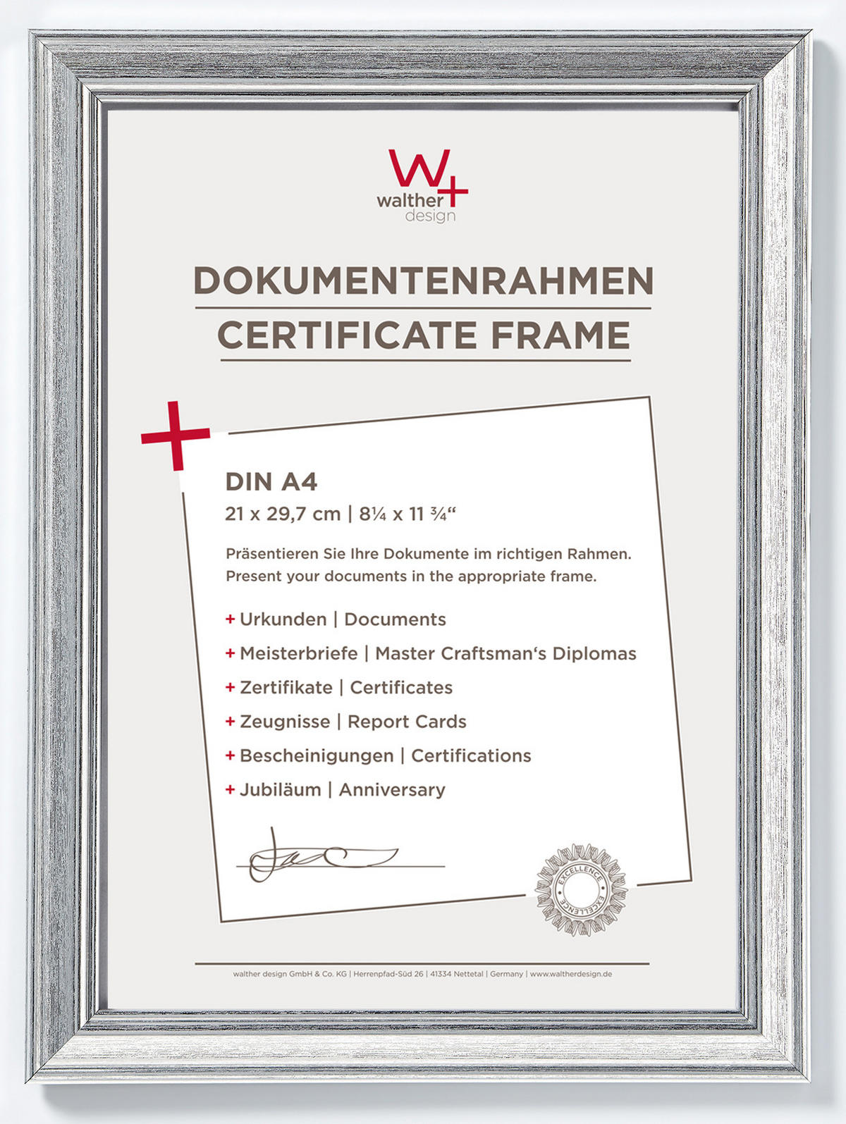 BILDERRAHMEN Longe Designrahmen 21x29,7 cm SILBER - Silberfarben, Kunststoff (25/34/1.3cm) - walther design