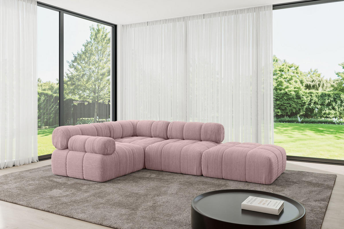 ECKSOFA modulares Sofa Felto-L1 - 285x190x70 cm Rosa Cord - Rosa, Holzwerkstoff/Textil (285/190cm) - ALTDECOR