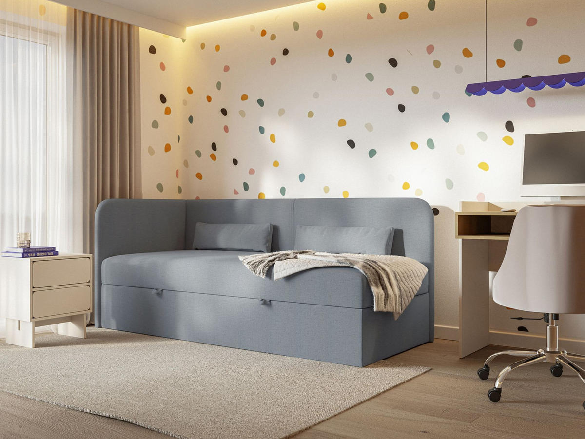 JUGENDBETT Calmmo Dunkelgrau mit Chenille-Bezug, Kopfteil links - Dunkelgrau, Textil (90/200cm) - Selsey