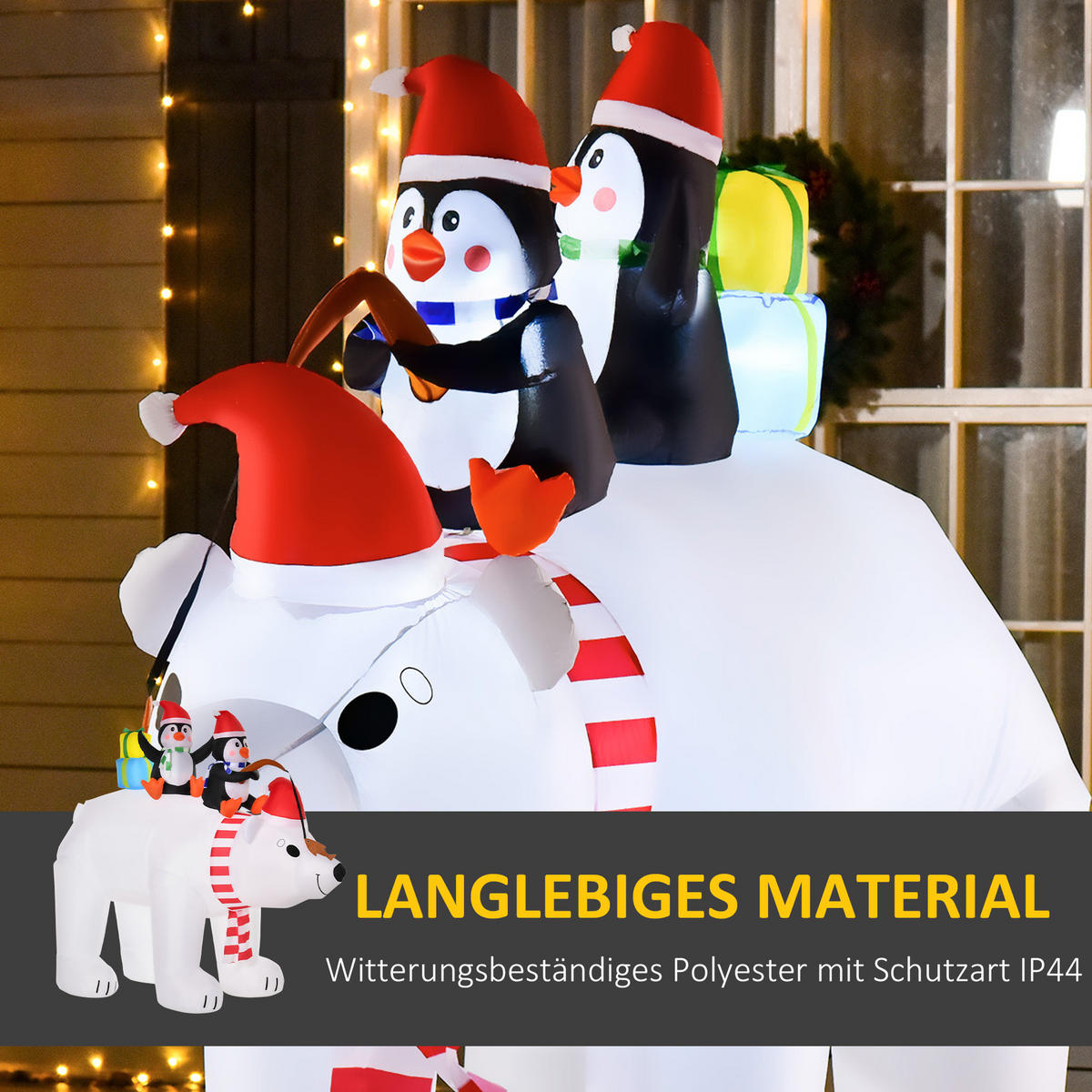 AUFBLASBARE Pinguine auf Eisbär, Polyester, Weiß+Rot+Schwarz - Multicolor, Kunststoff (113/206/227cm) - HOMCOM