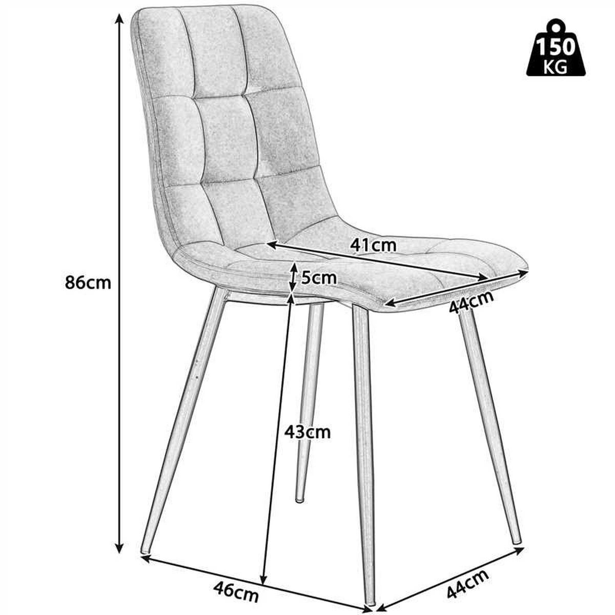 STUHL-SET DE-36927 4 Stück mit Leinenbezug und Ziersteppung Dunkelgrau - Grau, Metall (46/86/44cm) - ComfortXL