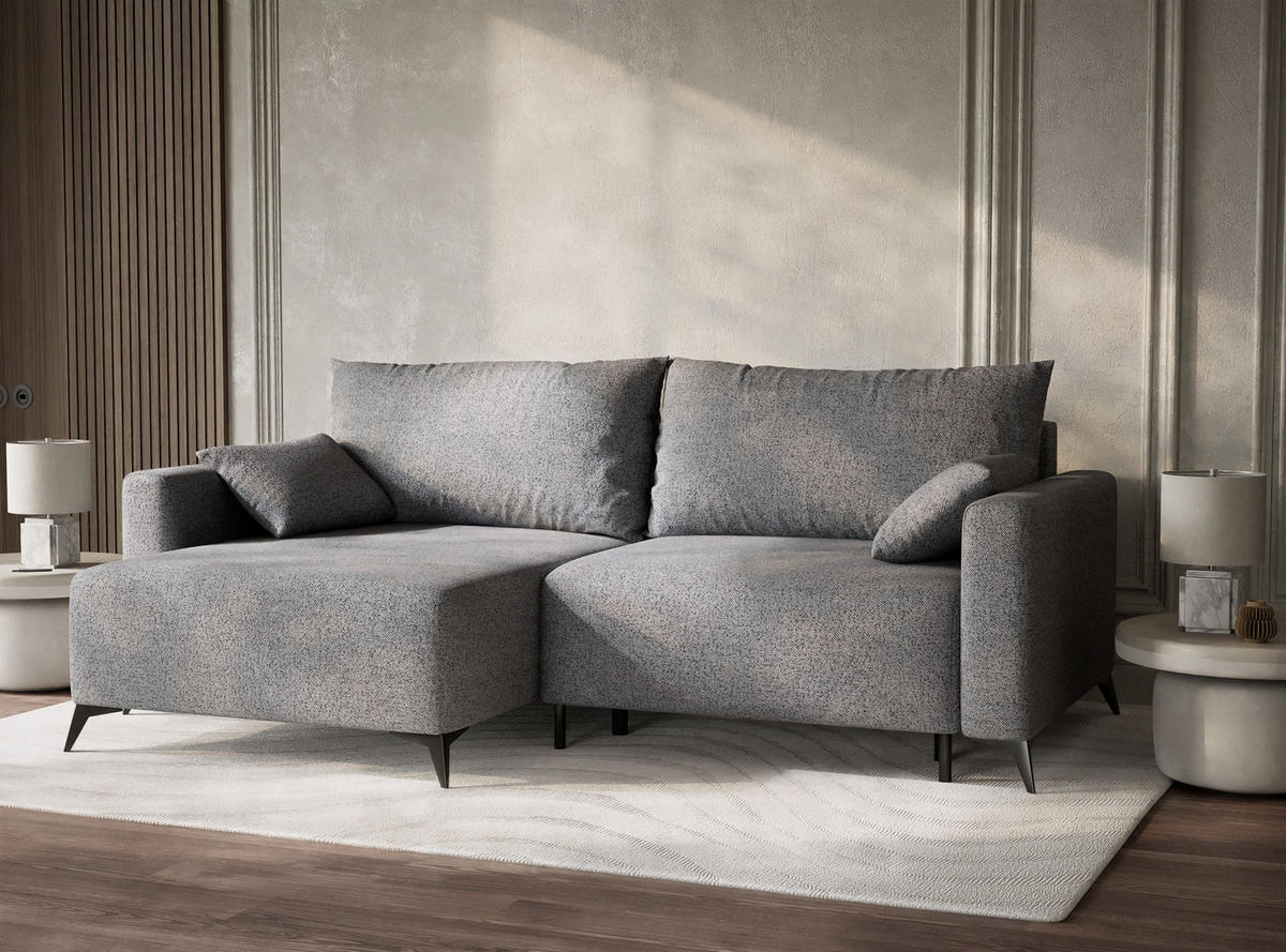 ECKSOFA MIT SCHLAFFUNKTION Leon Grau Webstoff - Schwarz/Grau, Holz/Holzwerkstoff (148/239cm) - Maison de Reve