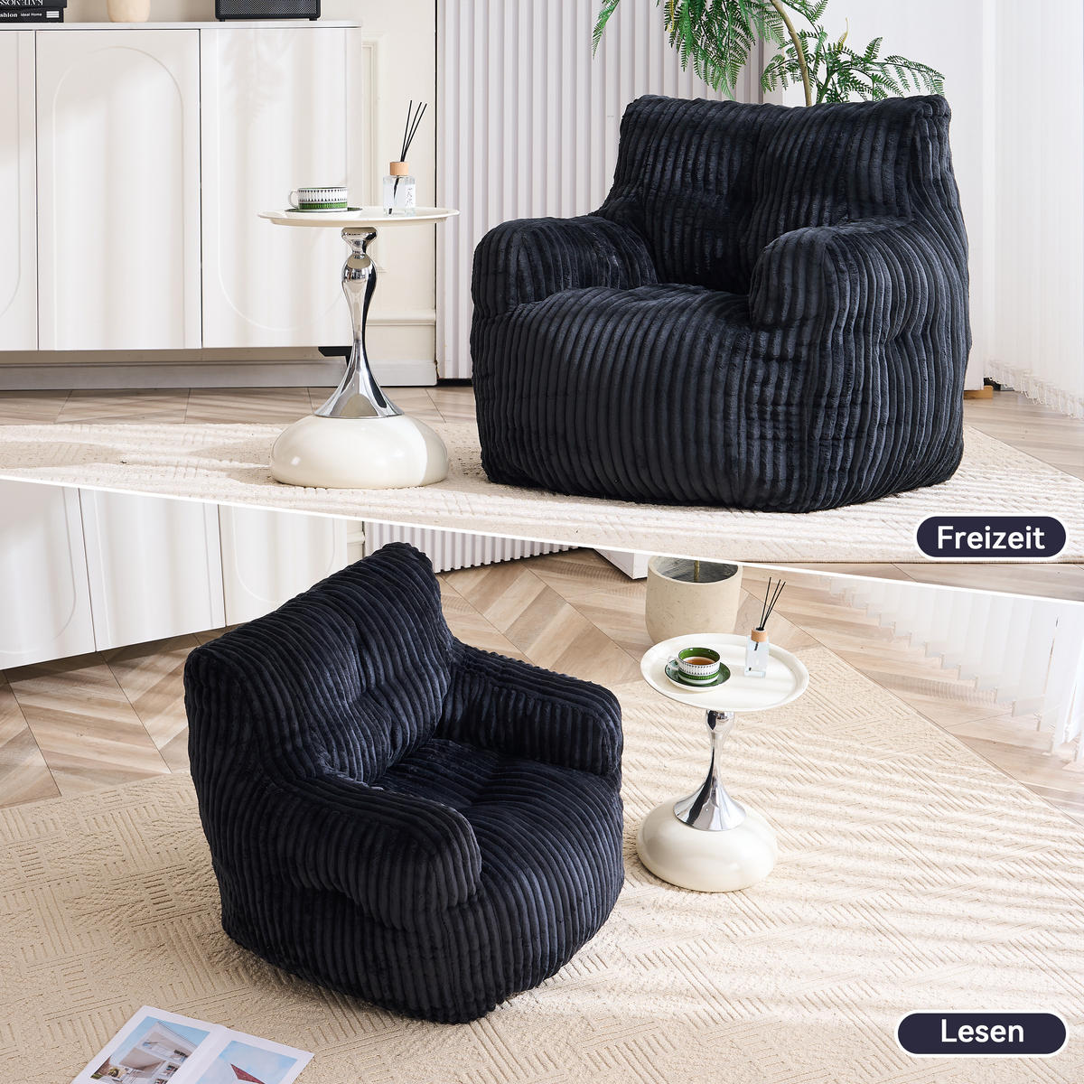 SESSEL weicher cord-stoff ergonomischer mit schaumstofffüllung - Schwarz, Textil (100/70/94cm) - Urban Meuble