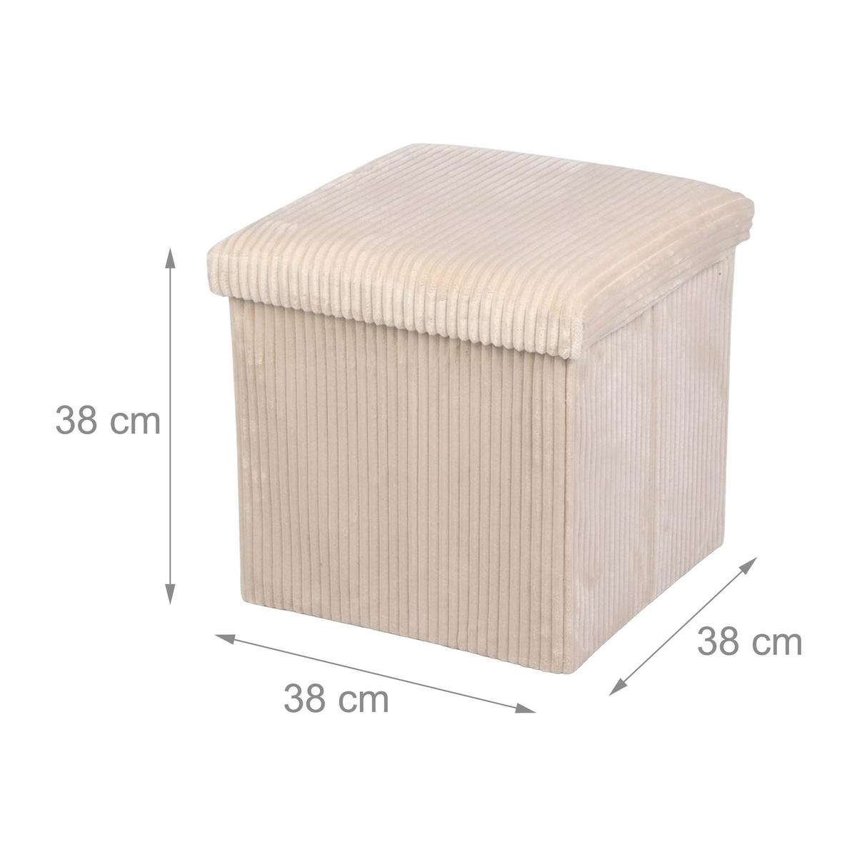 SITZWÜRFEL Beige faltbar Stauraum - Beige, Holzwerkstoff/Textil (38/38/38cm) - Relaxdays
