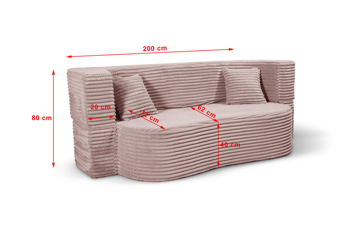 SCHLAFSOFA MYFOAM, Sofa mit Schlaffunktion, Farbe: Rosa, Cordstoff - Rosa, Textil (200/80/72cm) - Storez24