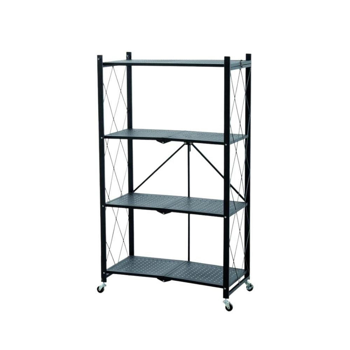 KLAPPREGAL auf Rollen 4 Fachböden Belastbarkeit 200kg 127x72x34 cm Schwarz - Schwarz, Metall (72/127/34cm) - PROREGAL