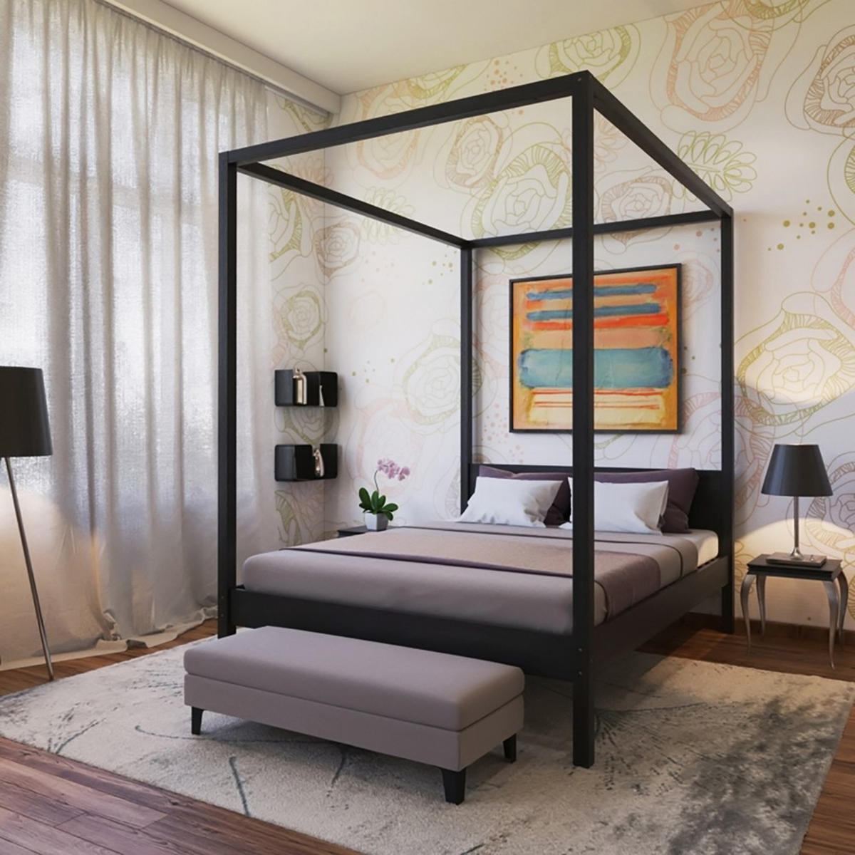 HIMMELBETT ROMANCE / Doppelbett 140x190 - Schwarz - Schwarz, Holzwerkstoff (140/190cm) - Weber Industries