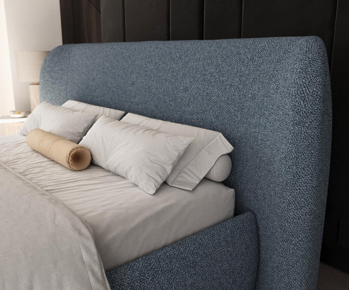 POLSTERBETT Bellano mit Stauraum 160/200 cm Blau im Bubble Stoff - Blau/Schwarz, Holz/Holzwerkstoff (160/200cm) - AltaBeds