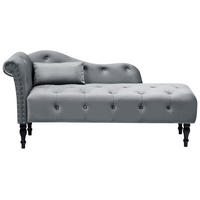 ČALOUNĚNÉ LEHÁTKO CHAISE LONGUE LEVOSTRANNÉ Sametová látka Šedé Ivry - černá/tmavě šedá, textil (152/72/62cm) - Beliani