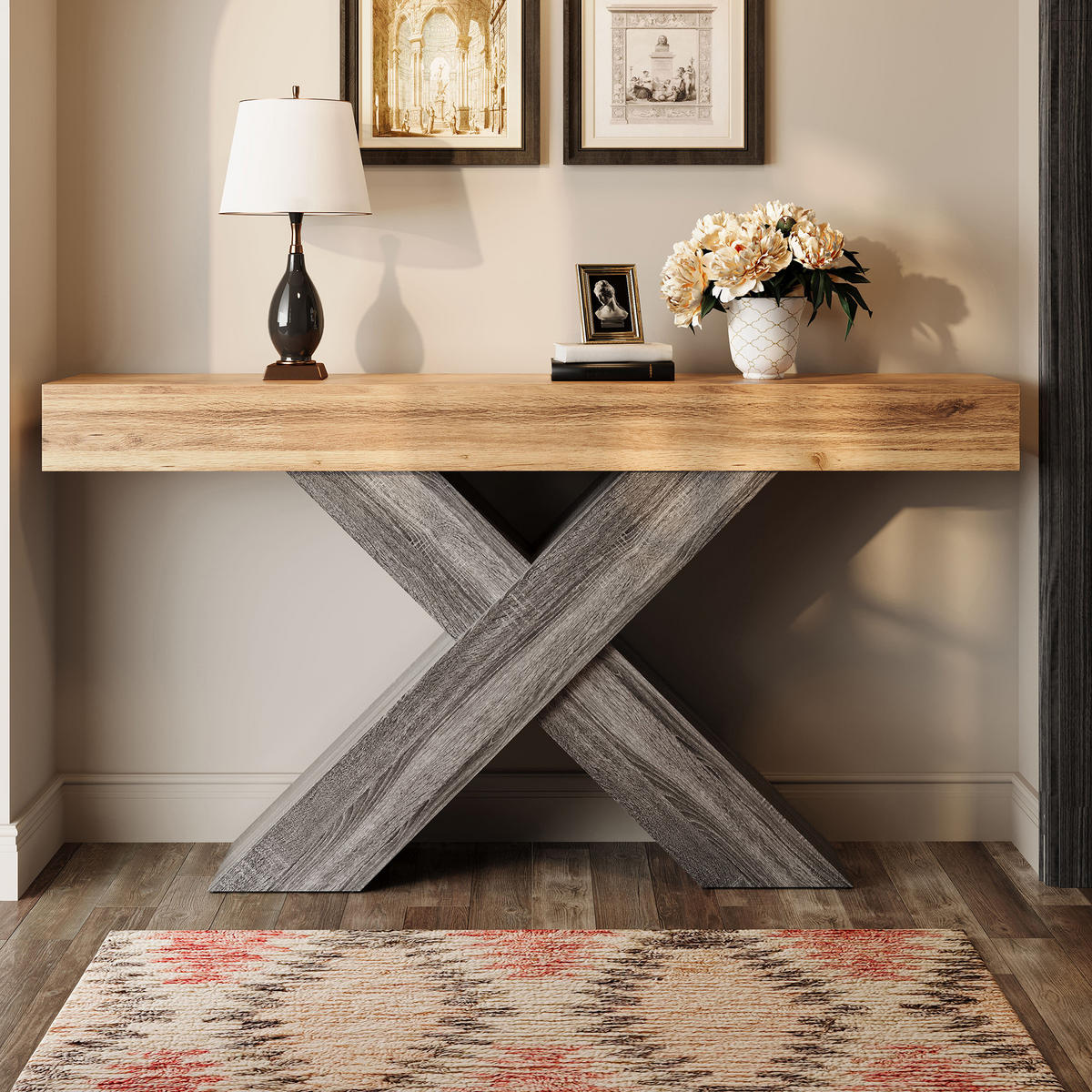 KONSOLENTISCH X Beine Holzoptik schmal - Naturfarben, Holzwerkstoff (30/140/80cm) - Fortuna Lai