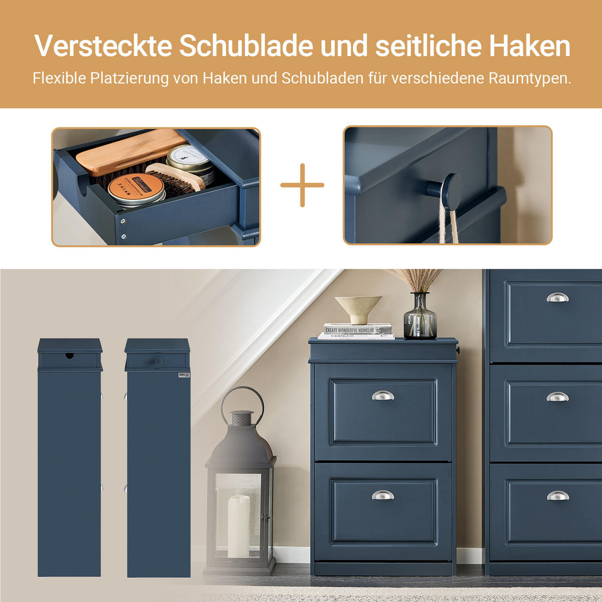 SCHUHSCHRANK mit 2 Klappen Blau 54x82x24cm - Blau, Holzwerkstoff (55/83/24cm) - SoBuy