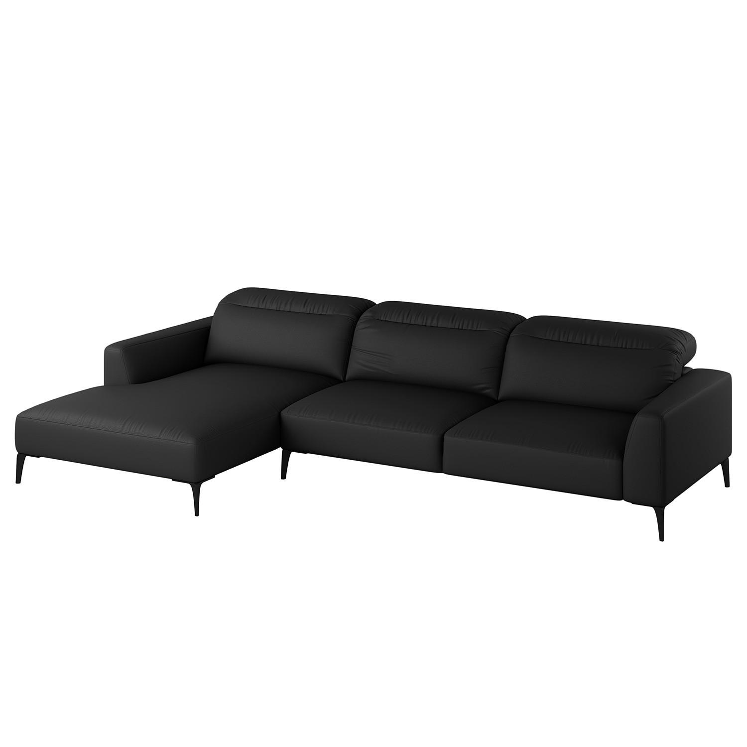 ECKSOFA mit Longchair - Schwarz, Leder/Metall (328/180cm) - home24