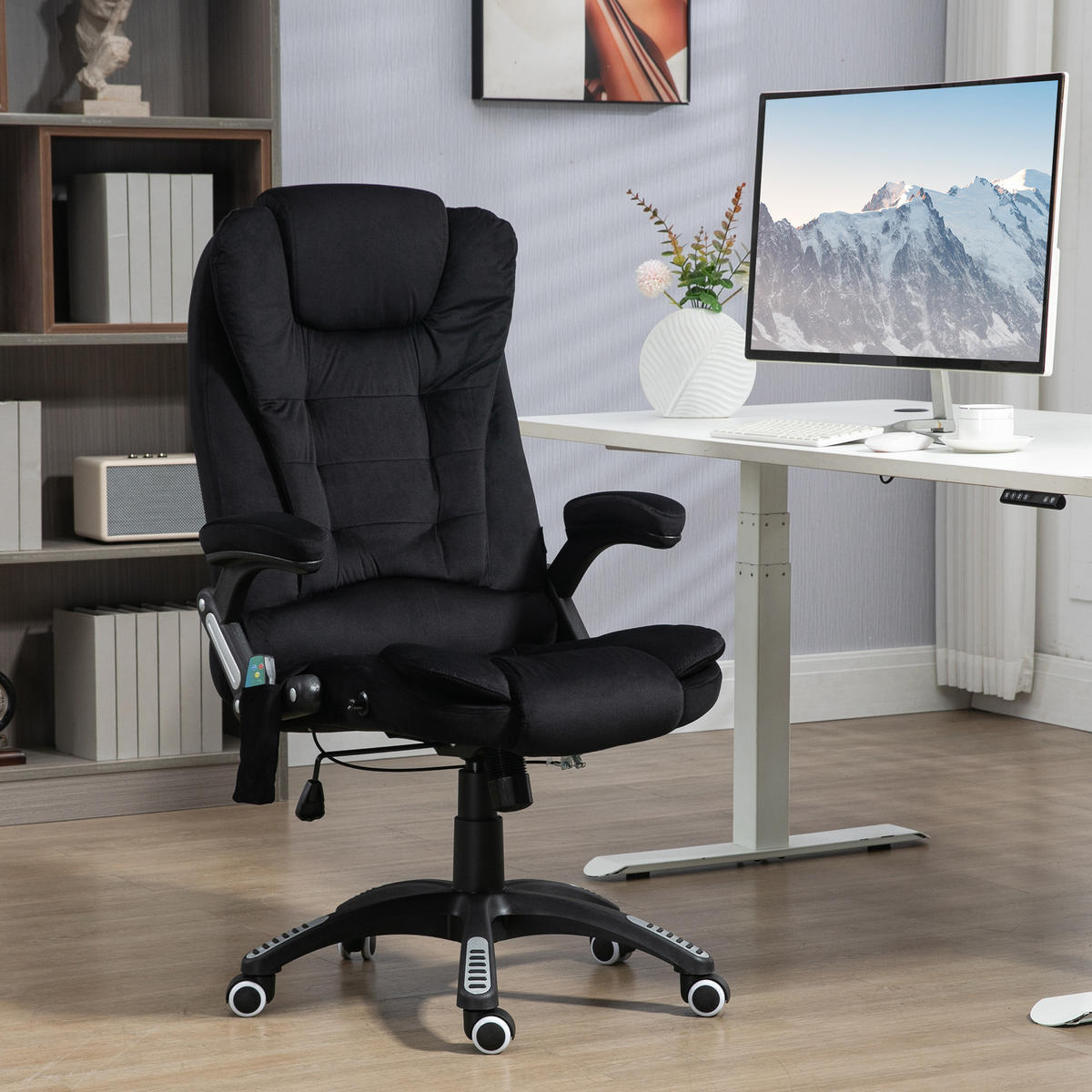 MASSAGE-BÜROSTUHL mit Wippfunktion, Schreibtischstuhl mit Heizfunktion, Schwarz - Schwarz, Kunststoff/Textil (74/116/67cm) - Vinsetto