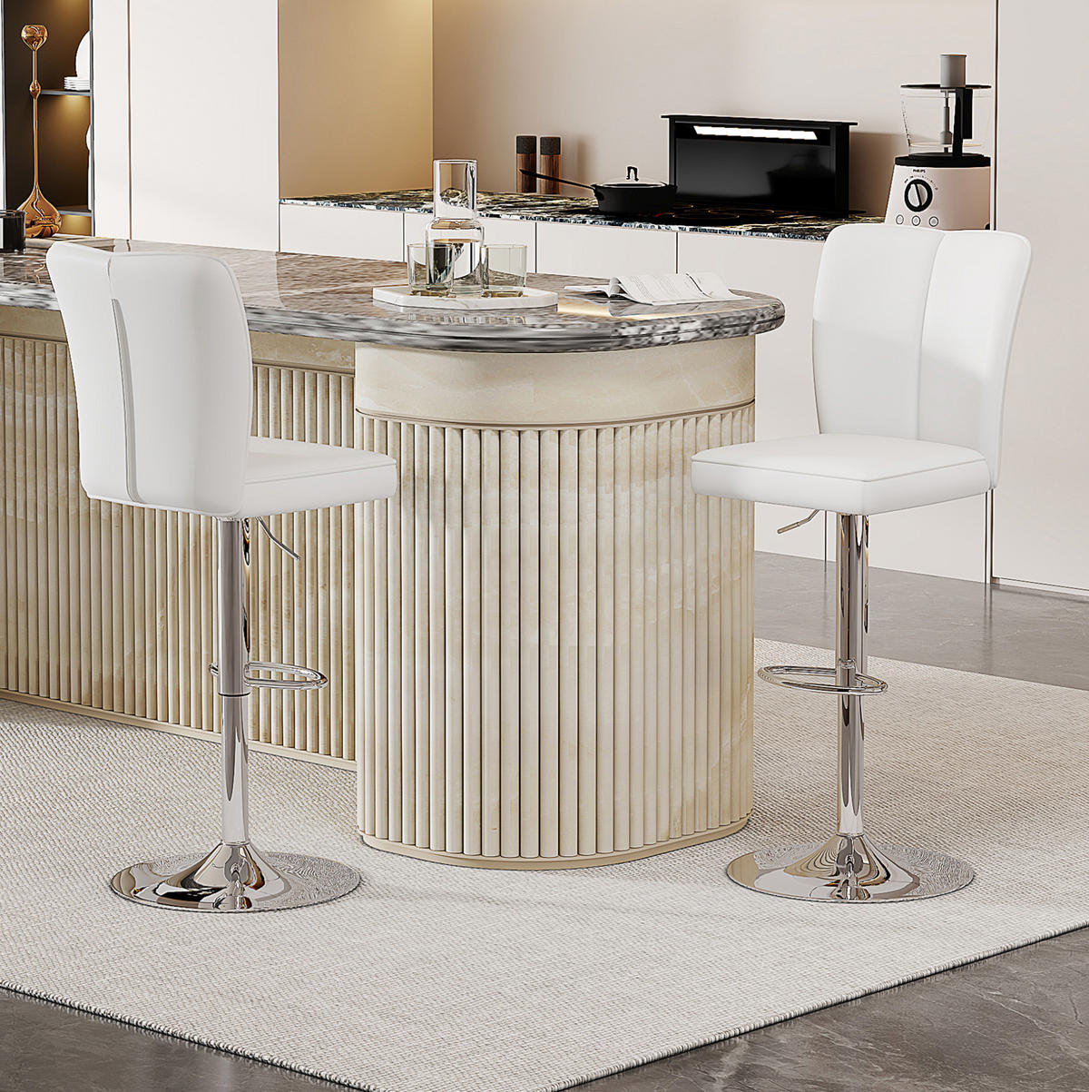 BARHOCKER 2er-Set 63–85 cm Weiß mit 360° Drehung und Höhenverstellung - Weiß, Metall (44/117.5/44.5cm) - MIVRAY