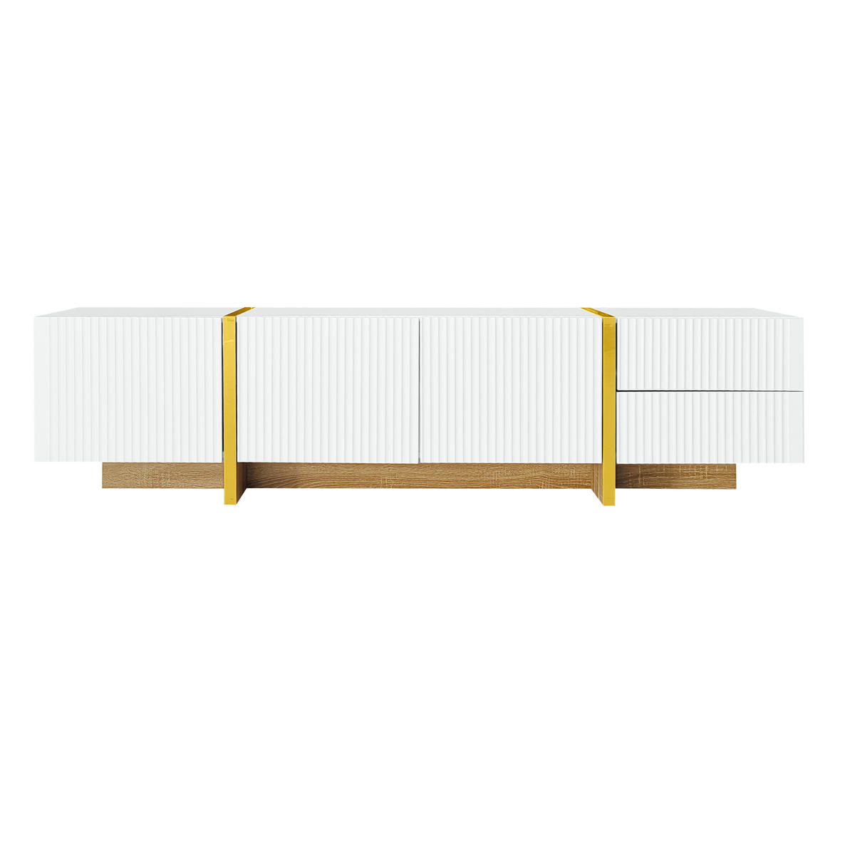 TV ormarić 190/35/45 cm bijelo-zlatni od MDF-a i iverice s 3 vrata i 2 ladice - bijela, drvni materijal (190/45/35cm) - OKWISH