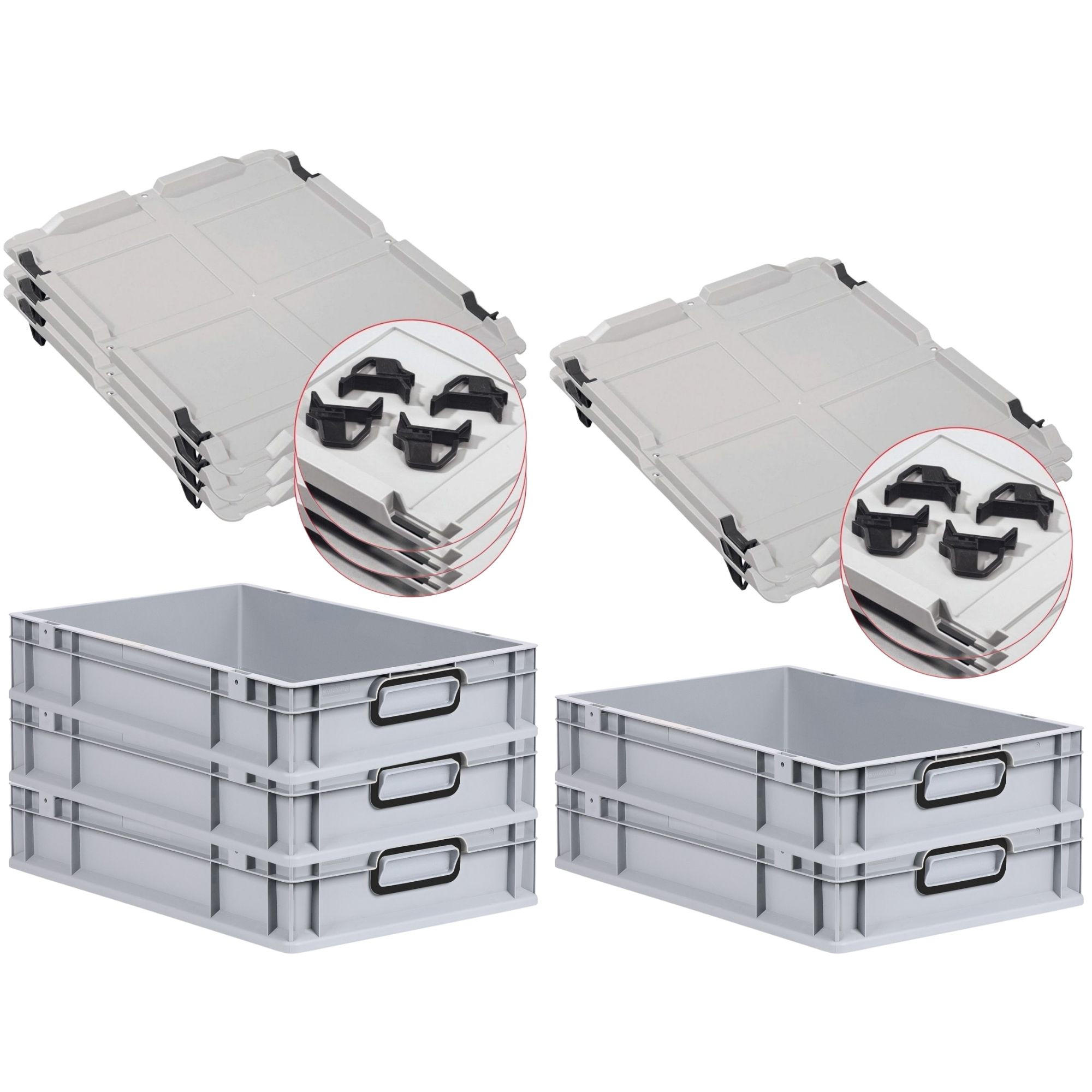 EUROBOX 5x NextGen Color mit Auflagedeckel 12x40x60 cm 23 Liter Grau Griffe schwarz zu - Schwarz/Grau, Kunststoff (40/12/60cm) - PROREGAL