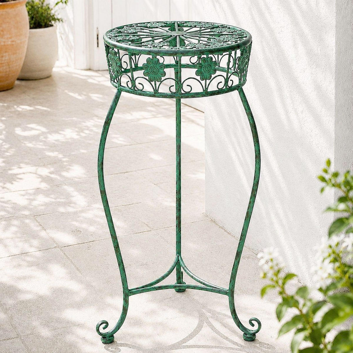BLUMENHOCKER rund Metall Grün antik 36/36/75 cm - Grün, Metall (36/75/36cm) - DanDiBo