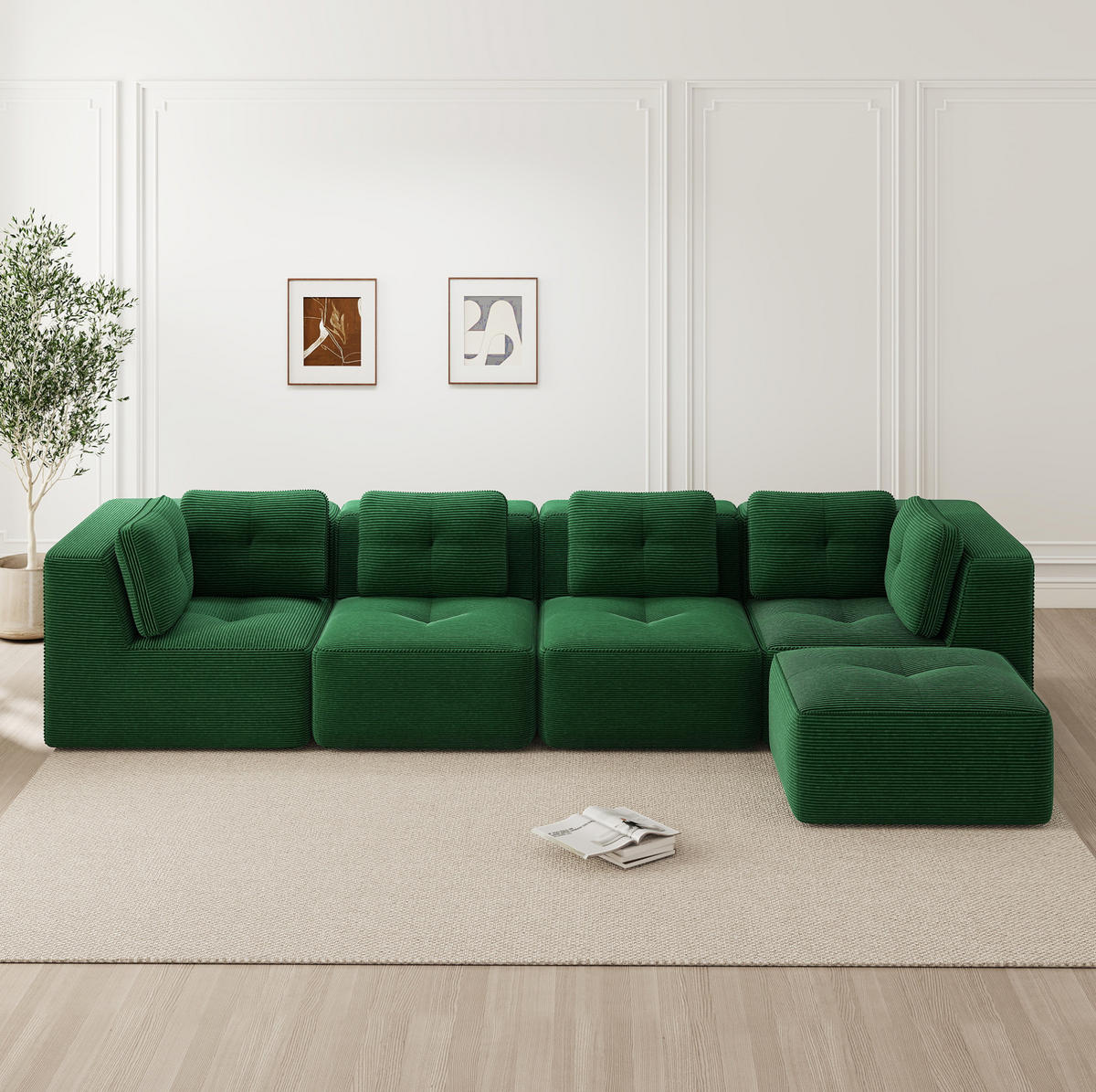 ECKSOFA 386/177/69 cm grün aus Cord mit modularem Design und tiefer Sitzfläche - Grün, Textil (177/386cm) - OKWISH