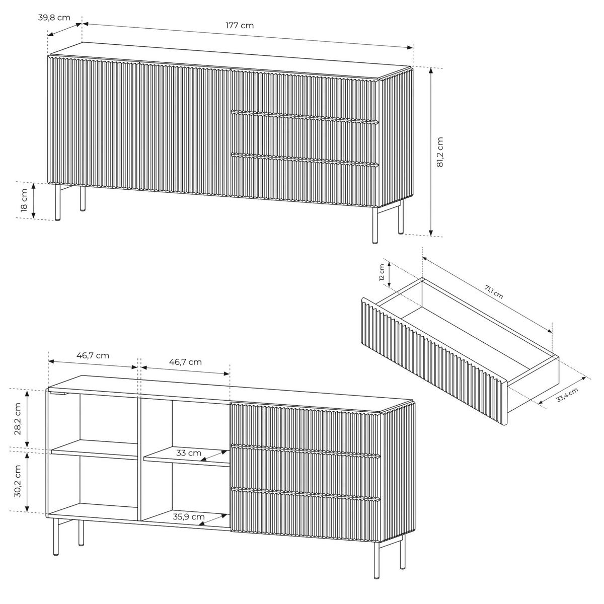 KOMMODE, schwarz, 177 x 81,2 x 39,8 cm - Schwarz, Holzwerkstoff (177/81.2/39.8cm) - 3XE LIVING