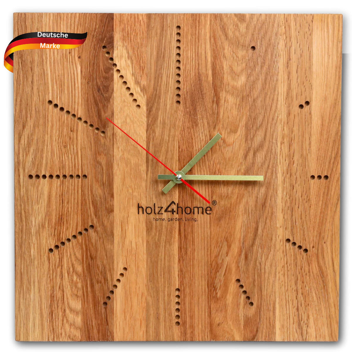 WANDUHR groß Holz INA EICHENHOLZ 39x39 cm Massivholz Geräuschlos - Braun, Holz (39/39/2cm) - DELUKE