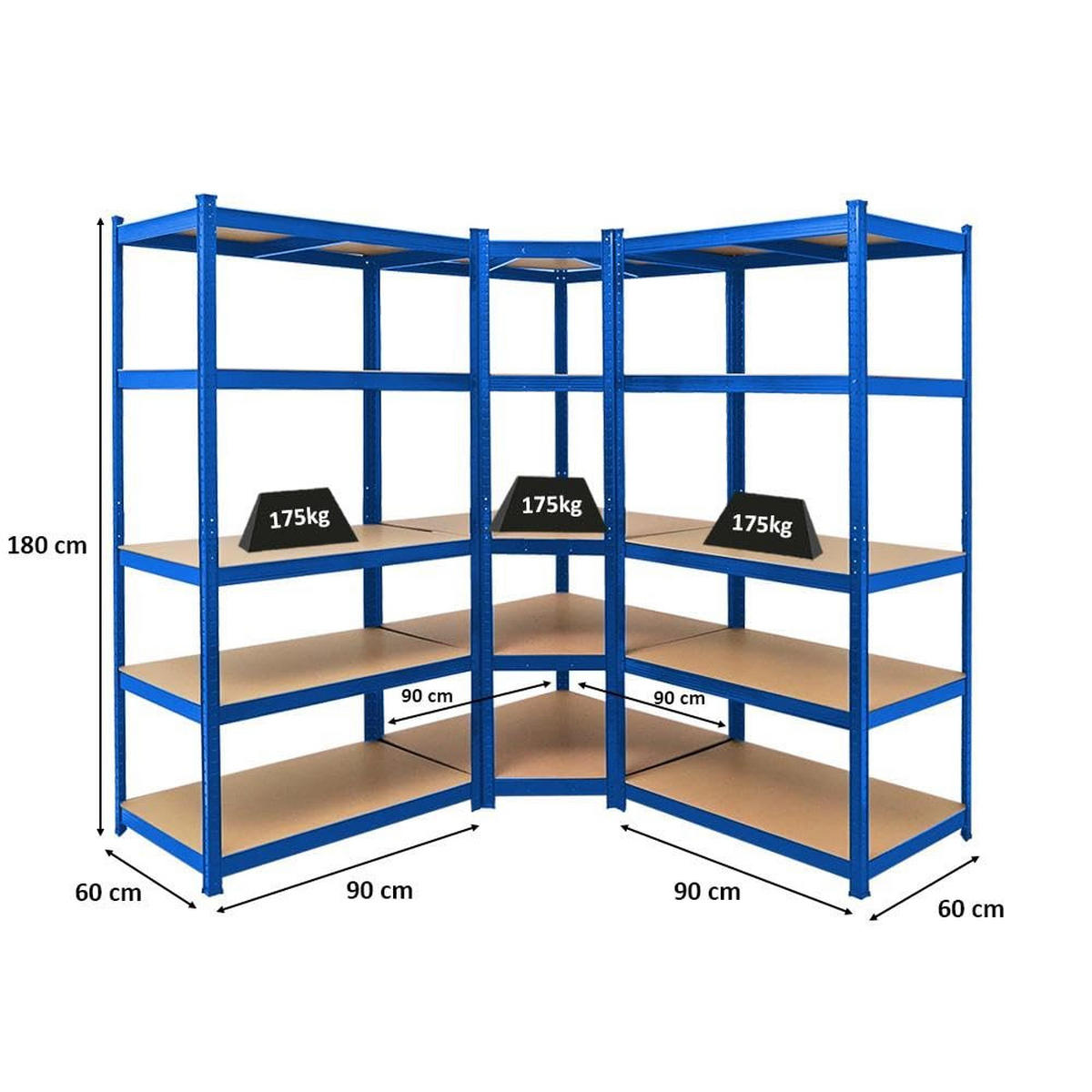 ECKREGAL Ragnar 2er-Set mit Schwerlastregal Taurus 180x180x60 cm Fachlast 175 kg Blau - Blau, Metall (90/180/60cm) - PROREGAL