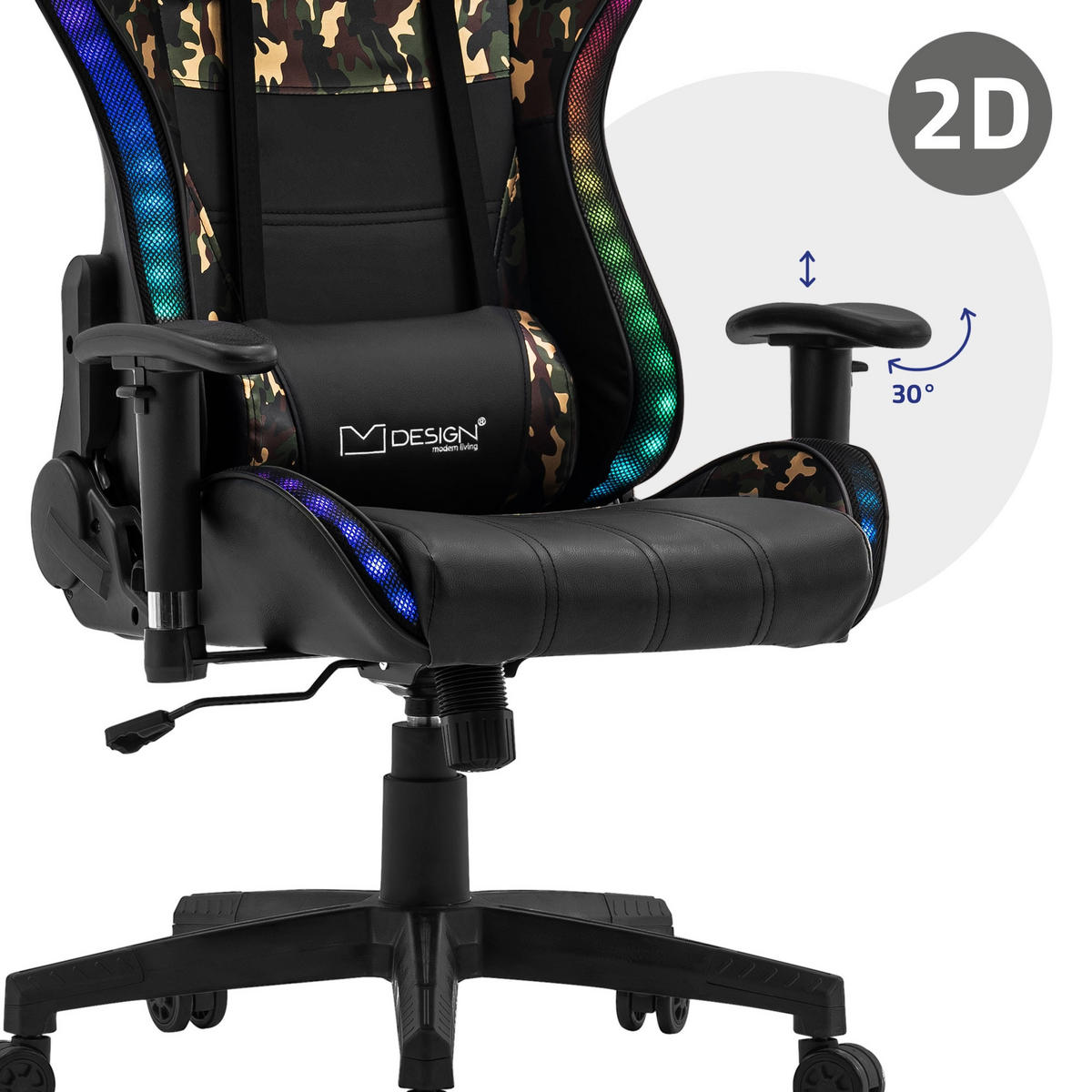 GAMING-STUHL Schwarz-Militär-Camouflage - Dunkelgrün, Metall (72/133/72cm) - ML-DESIGN