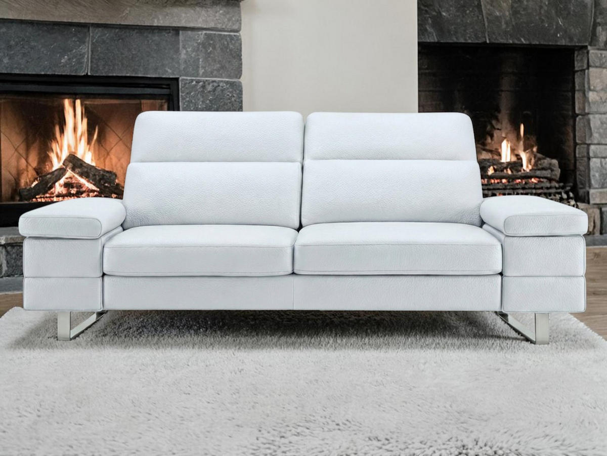 3-SITZER Sofa Virage Echtleder Weiß - Weiß, Leder/Metall (212/75/109cm)