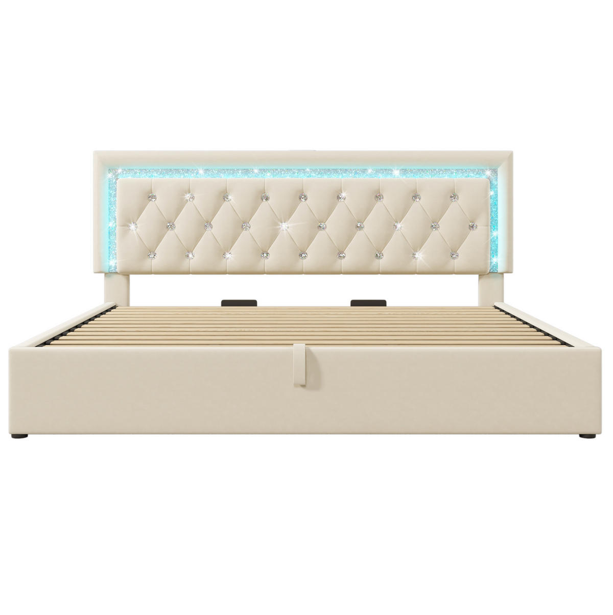 POLSTERBETT 180/200 cm in Beige aus Samt mit Stauraum und LED-Beleuchtung - Beige, Textil (180/200cm) - Flora Grace