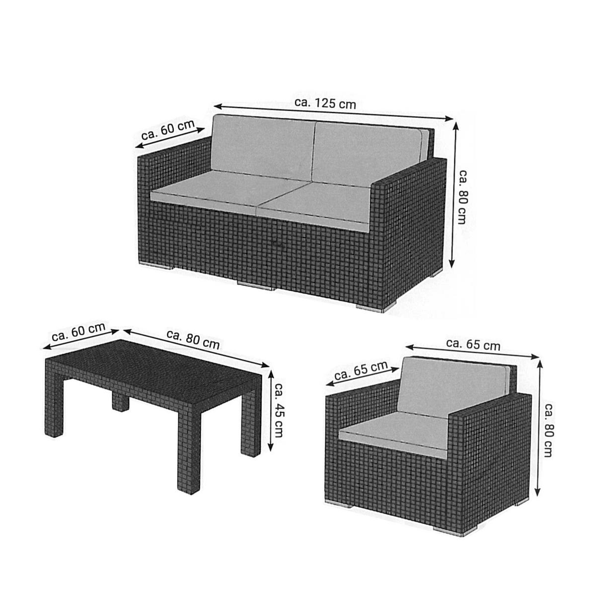 GARTENMÖBEL Lounge Set Rattan Optik - 4tlg. - Anthrazit/Grau, Kunststoff - Bestlivings