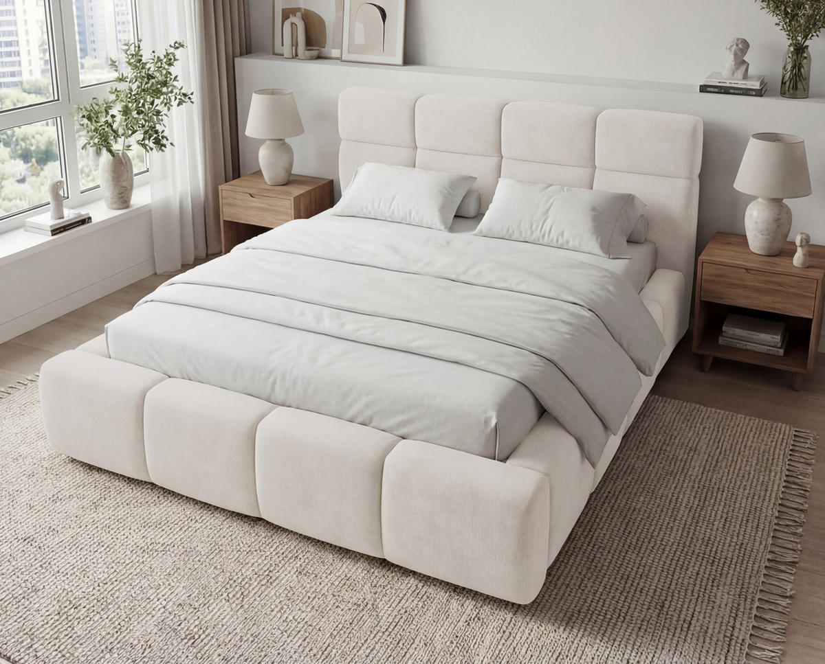 POLSTERBETT 180x200 cm Oslo mit Lattenrost, Bettkasten, Samtstoff, Creme - Creme, Holz/Textil (180/200cm) - Emporius