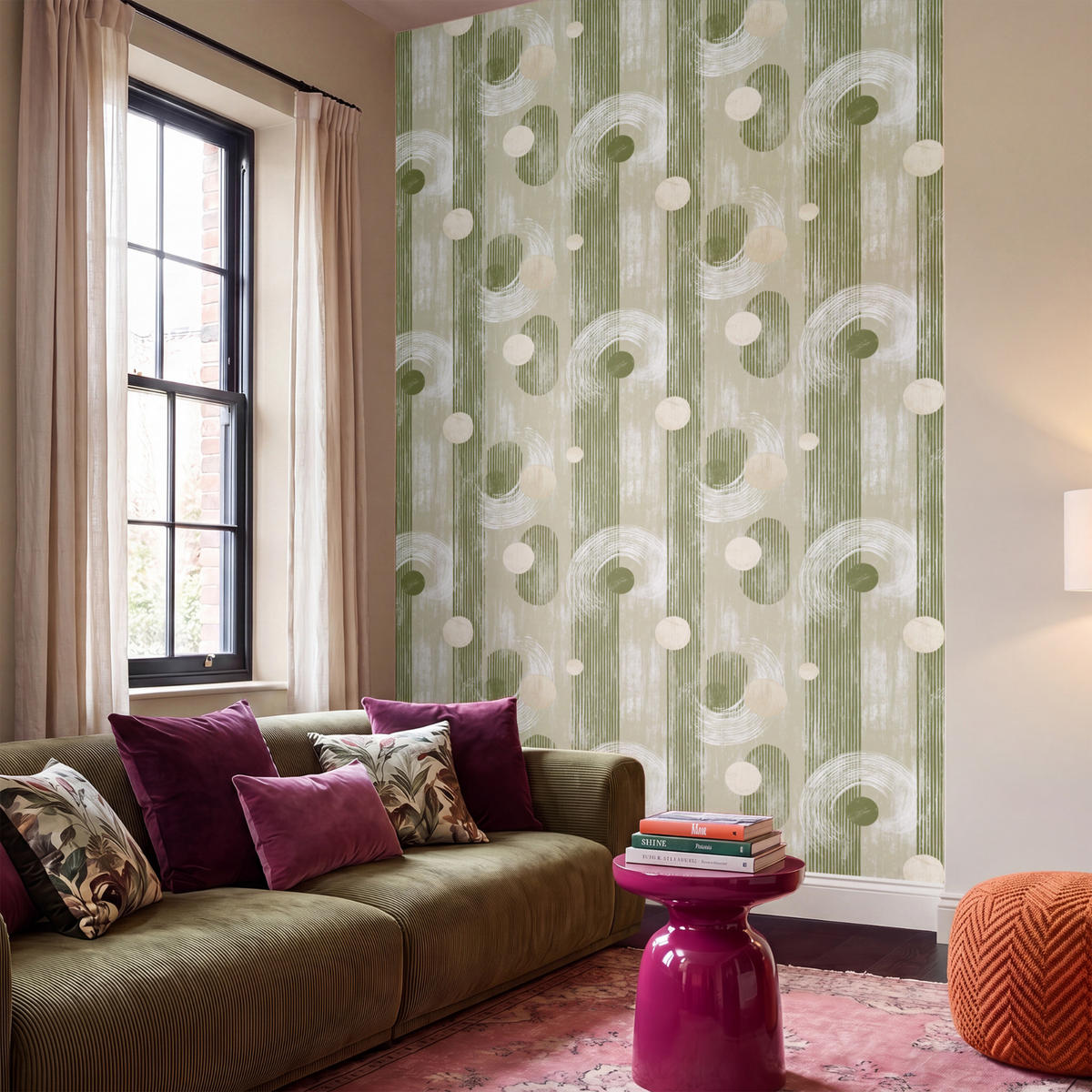 TAPETE - Künstlerisch - Modern - Grün - 160x280 cm - Olivgrün, Papier (160/280cm) - OnlyWow