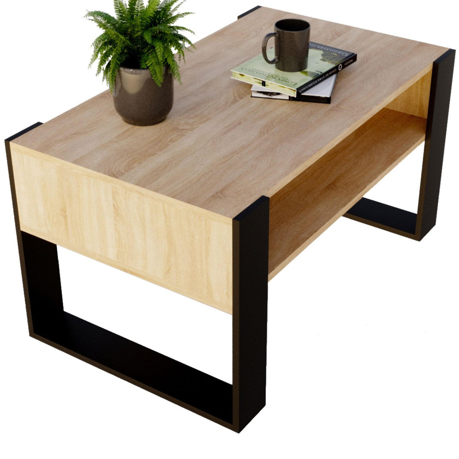 COUCHTISCH Karo92 92/45/53,6 - Schwarz/Sonoma Eiche, Holzwerkstoff (54/92/45cm) - RAUMHIRSCH FURNITURE