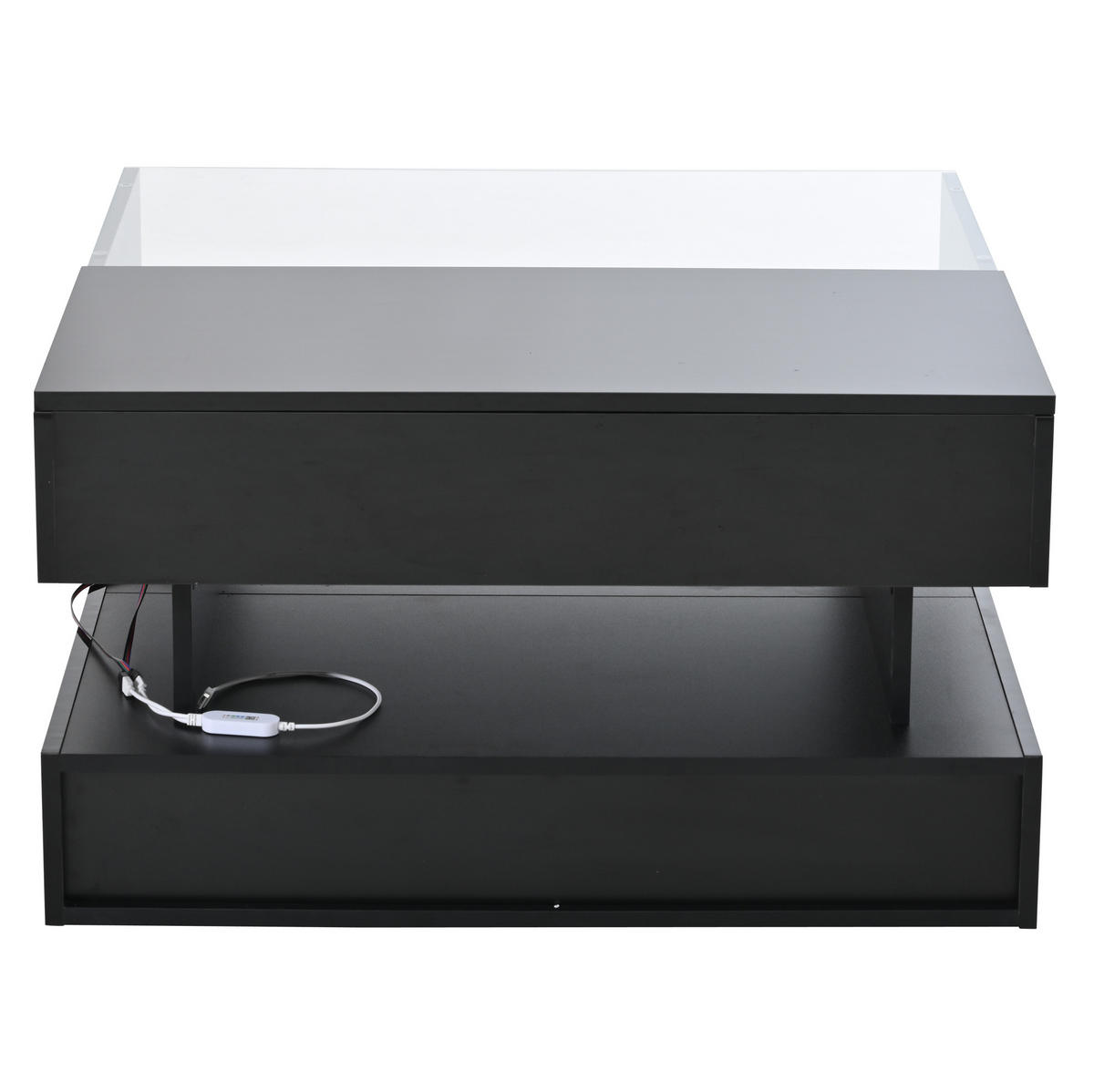 COUCHTISCH 80/80/45 cm höhenverstellbar mit LED-Beleuchtung und Stauraum, Schwarz - Schwarz, Holzwerkstoff (80/80/45cm) - Flora Grace