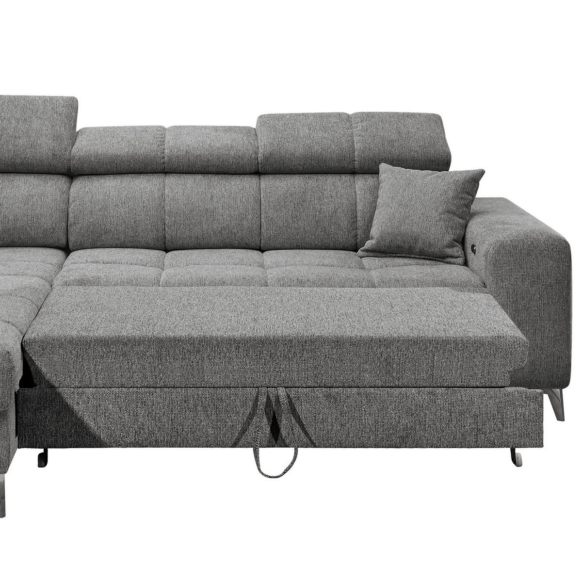 ECKSOFA mit Schlaffunktion - Webstoff - Anthrazit/Schwarz, Kunststoff/Textil (282/198cm) - home24
