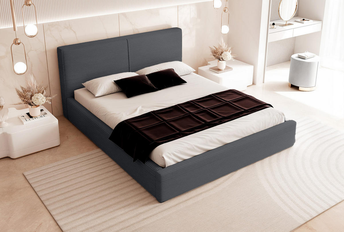 POLSTERBETT VIVELO 140x200 cm, Anthrazit - Anthrazit, Textil (200/140cm) - Fedve