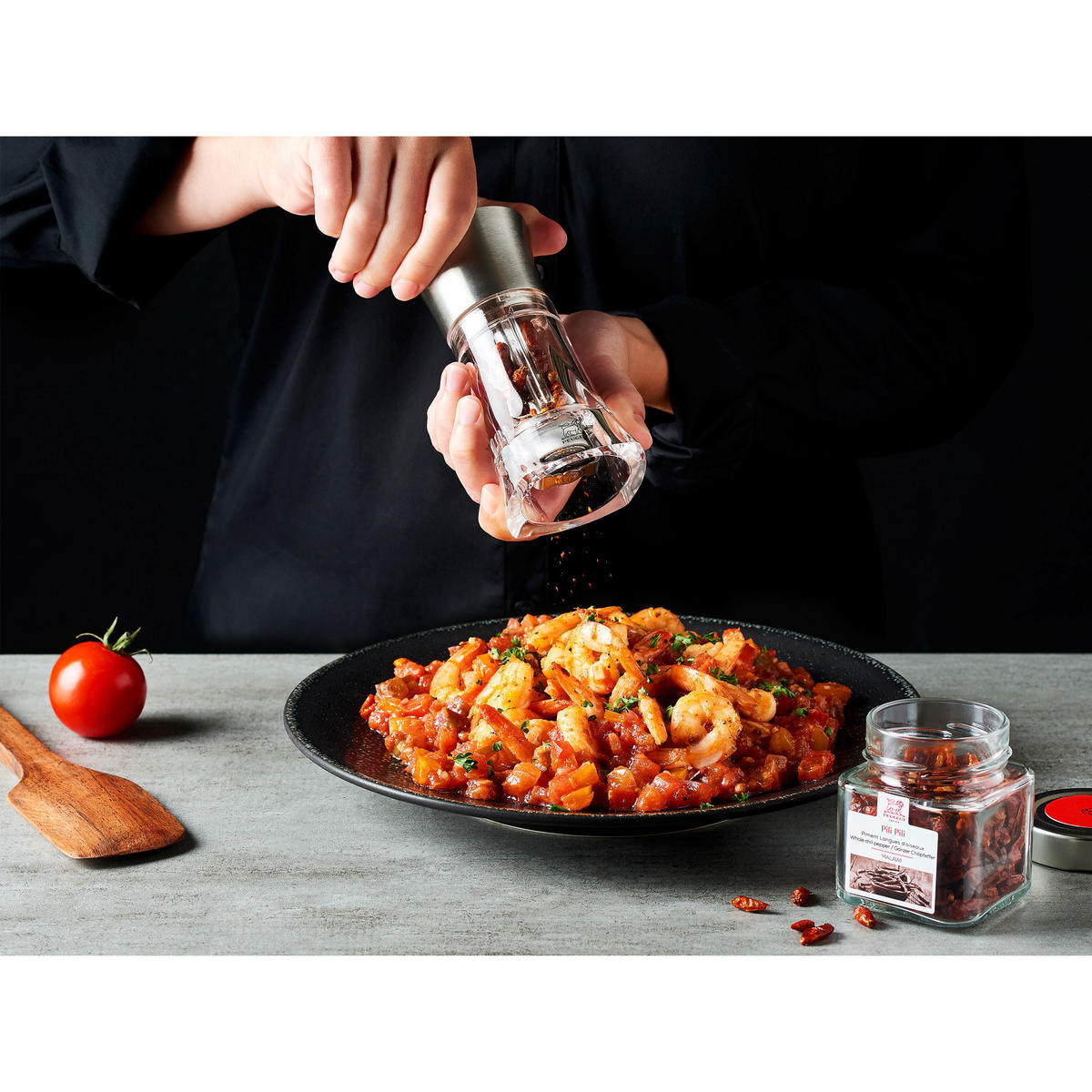 CHILIMÜHLE Ouessant 14cm Edelstahl Gewürzmühle Buchenholz Stahlmahlwerk - Transparent, Kunststoff (7/14/7cm) - PEUGEOT