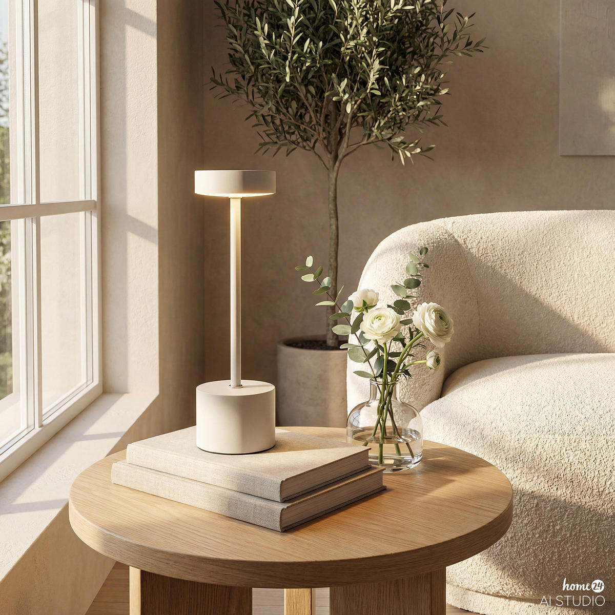 AKKU-TISCHLEUCHTE - Eisen / Kunststoff - Beige, Metall (8/8/28cm) - home24