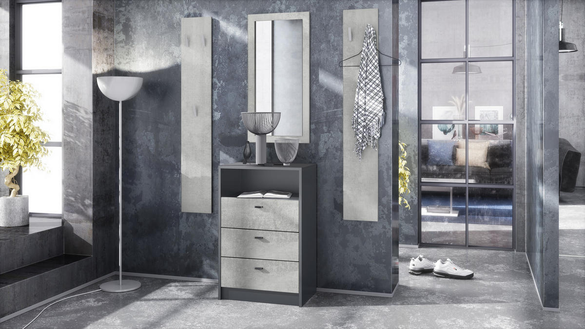 GARDEROBE Pino Beton Oxid Optik - Hellgrau, Holzwerkstoff (135/190/36cm) - Vladon