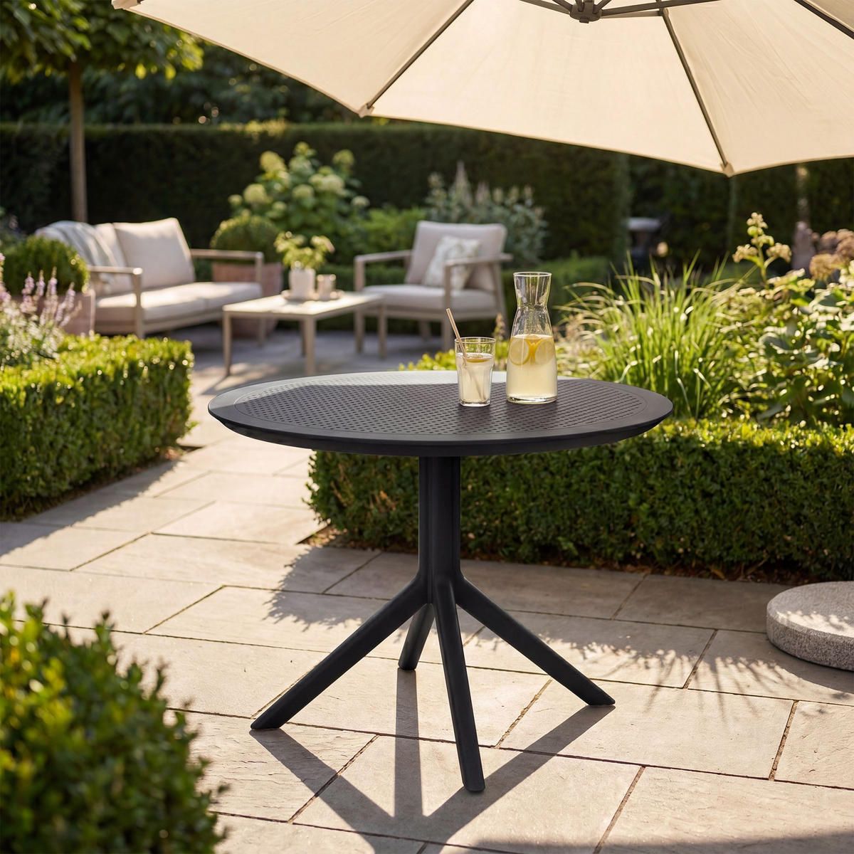 GARTENTISCH rund Ø105 cm Kunststoff Schwarz - Schwarz, Kunststoff (105/105/74cm) - CLP