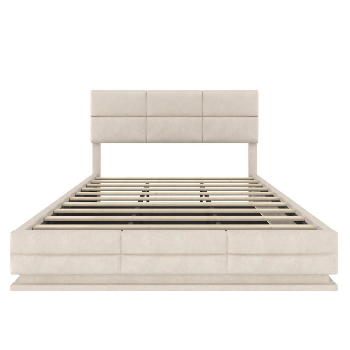 BOXBETT 180/200 mit Bettkasten, LED, USB/Typ C-Ladeanschluss,Samt,Beige - Beige, Holz (180/200cm) - LVHOM