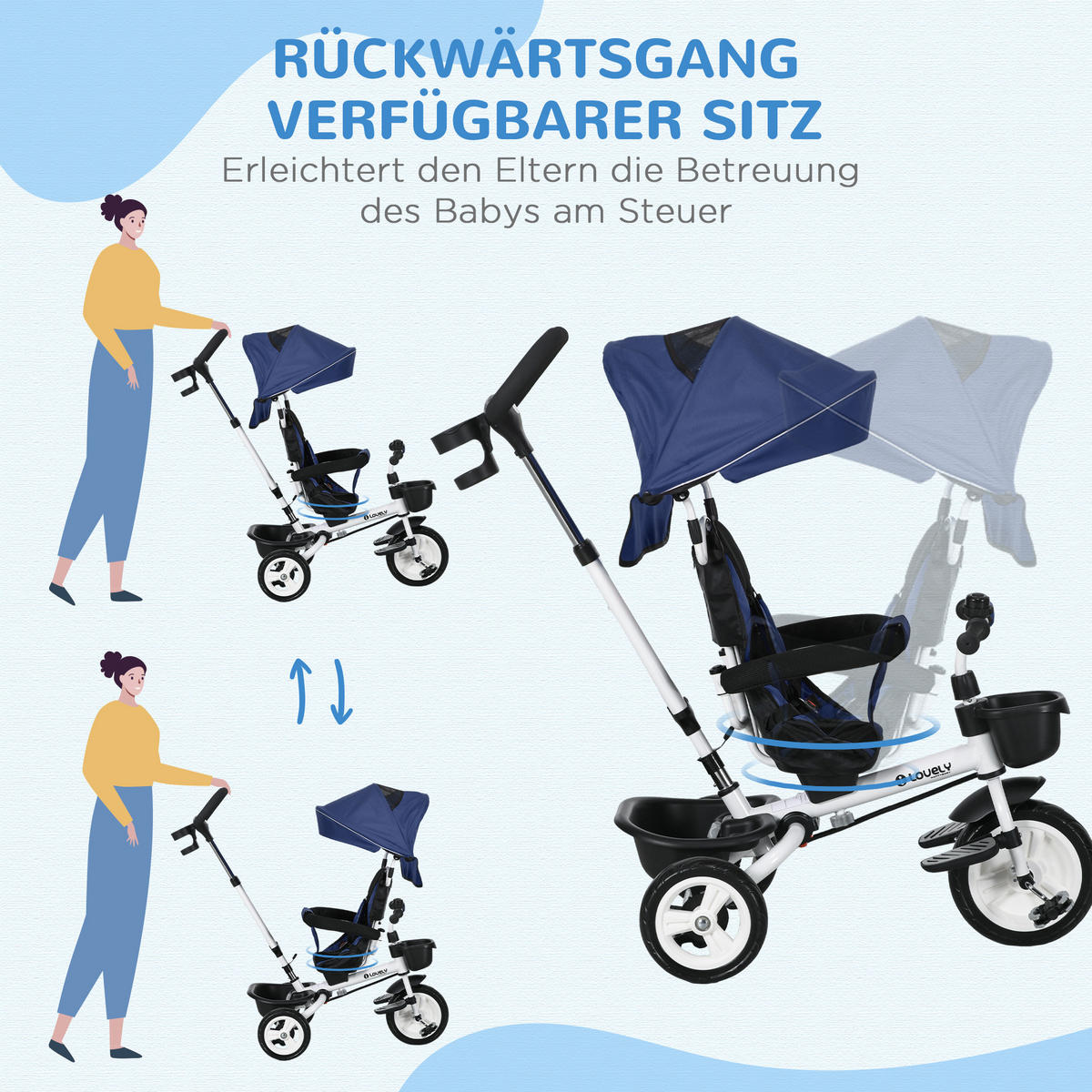 KINDERDREIRAD, Blau/Rosa, Polyester+ Metall - Blau, Metall (112/50/104cm) - HOMCOM