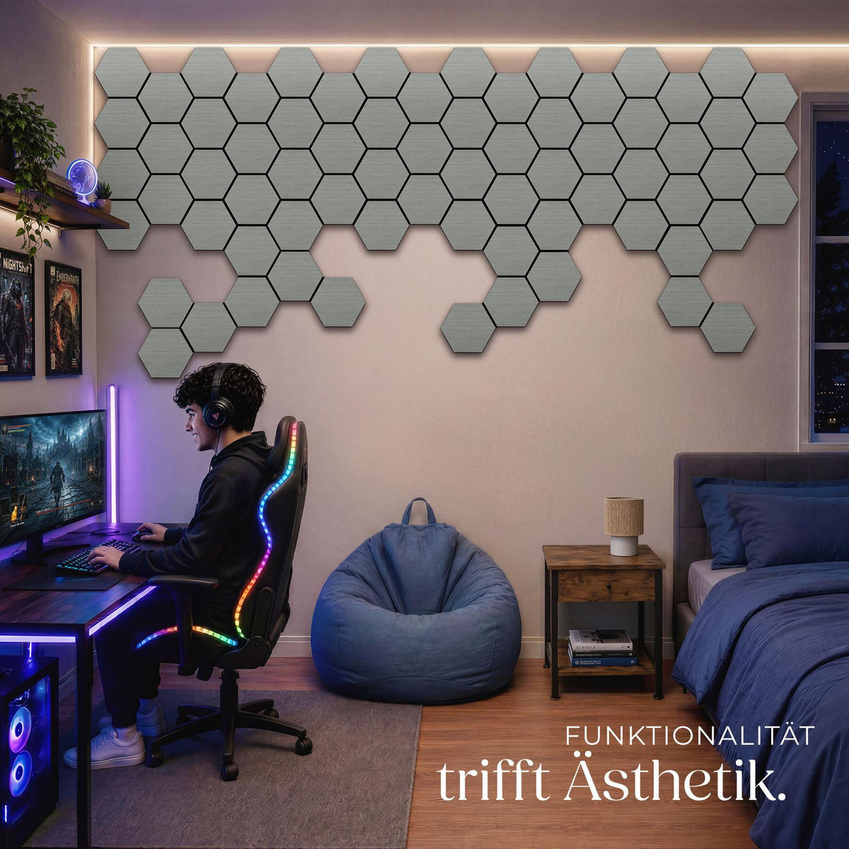 AKUSTIKPANEELE Sonic Shield, je 76 x 62 x 1,8 cm, Größe flexibel anpassbar, Eiche hellgrau - Eichefarben/Hellgrau, Holz (62/1.8/76cm) - tectake