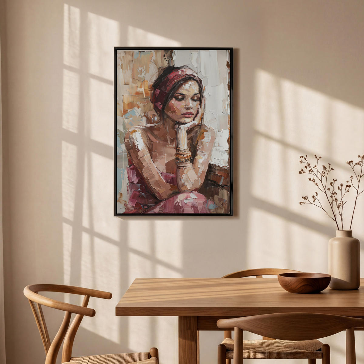 LEINWAND Bilder mit Rahmen - Frau - Lackierung - Porträt - Modern - 60x90 - Altrosa, Textil (60/90cm) - MuchoWow