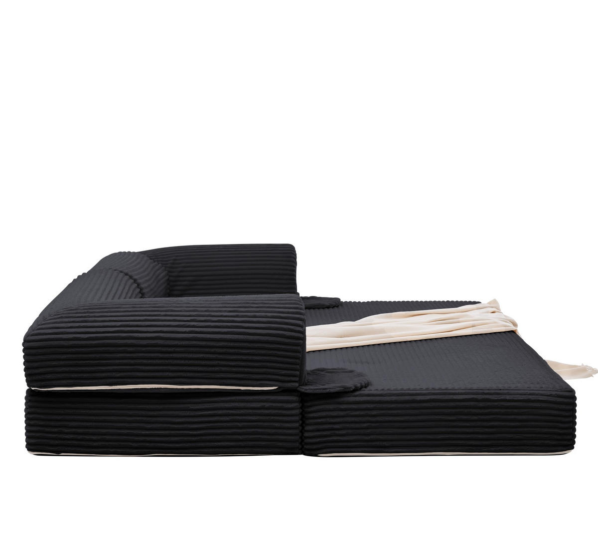 SOFA-BETT 2-Sitzer aus Rippcord Schwarz - Schwarz, Kunststoff (78/65/190cm) - Meubliv