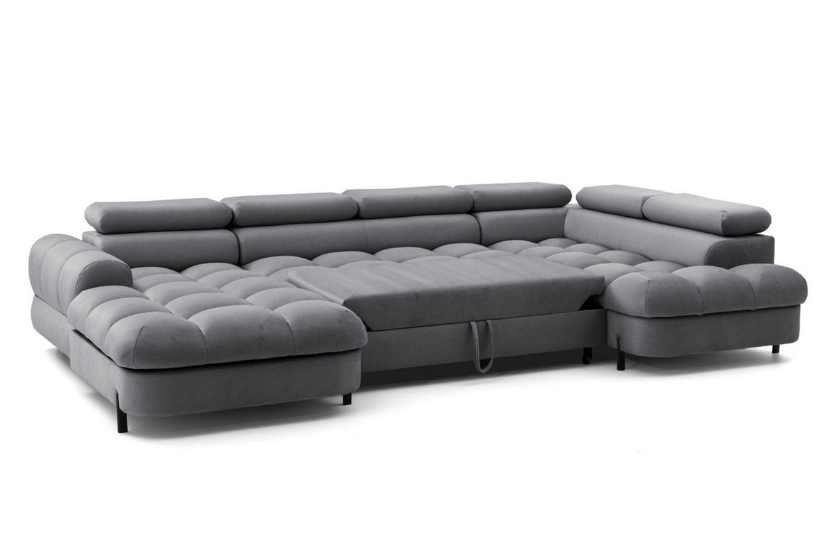 ECKSOFA U-Form BOWL U Rechts mit Schlaffunktion 125x265 Velours Dunkelgrau - Dunkelgrau/Schwarz, Holz/Textil (195/90/339cm) - Muffo