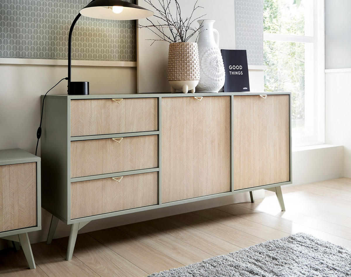 SIDEBOARD Firr, Eukalyptus, Kommode mit Schubladen - Eukalyptusholzfarben, Holzwerkstoff (158/80/38cm) - Bettso
